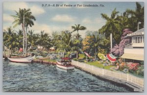 Linen~Boats @ Shore~Bit of Venice~Fort Lauderdale Florida~Vintage Postcard