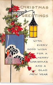 Whitney Publisher Christmas Writing on back yellowing stains on card, corners...