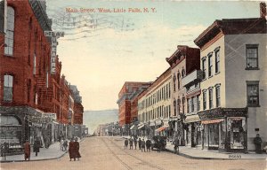 J59/ Little Falls New York Postcard c1910 Main Street Stores People 164