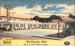 The Dalles Oregon OR Mid-Columbia Motel Gas Station Linen Vintage Postcard