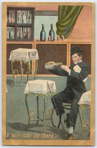 Vintage 1910 Humorous Wilson Postcard Printed in Germany Man Bottle Drinking