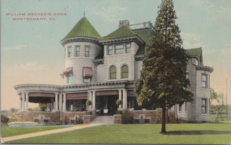 Postcard William Decker's Home Montgomery PA