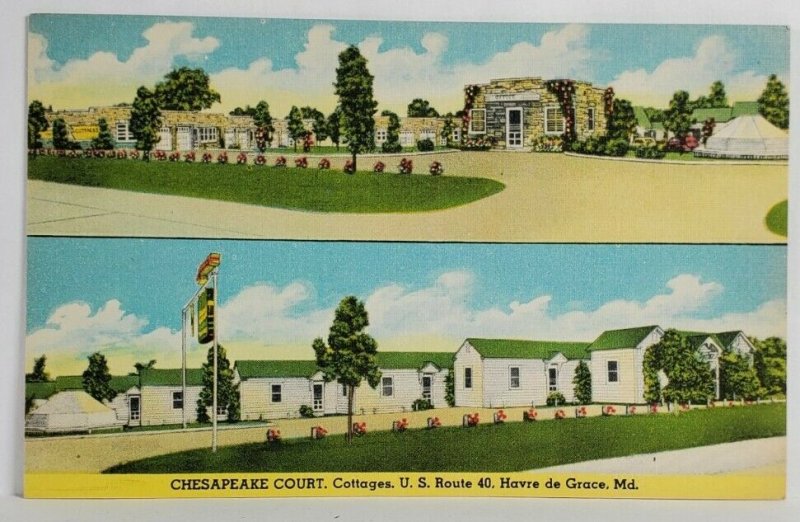 Havre de Grace Maryland Chesapeake Court Cottages Motel Split View Postcard T6