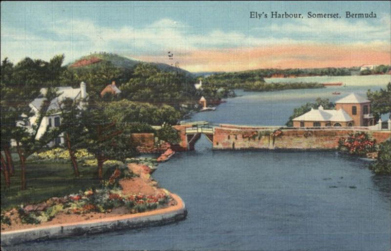 Somerset Bermuda Ely's Harbor Used Linen Postcard