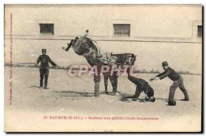 Old Postcard Saumur Horse Equestrian Jumper to the pillars (dangerous fall)