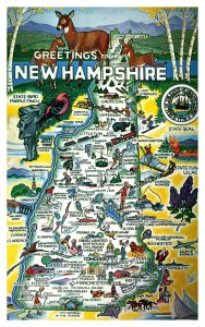 Postcard NH Map - Greetings pictoral Map of  New Hampshire
