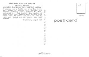 Baltimore Streetcar Museum Baltimore, Maryland, USA Postcard