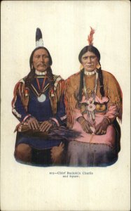 Native Americana Chief Buckskin Charlie & Wife c1905 Embossed Postcard