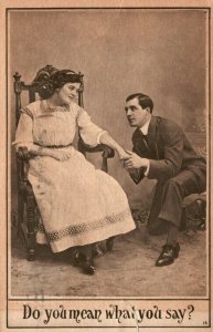 Vintage Postcard 1910 Do you Mean What You Say? Man on Knee Proposing Love