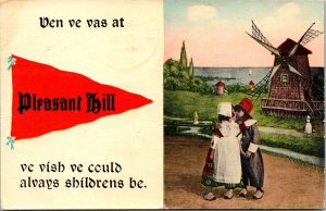 Advertising Postcard Pennant Flag Boy and Girl Lovers Pleasant Hill, Illinois