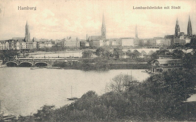 Germany Hamburg Lombardsbrücke mit Stadt Vintage Postcard 08.42