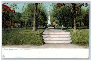 San Antonio Texas TX Postcard Travis Park Statue Man Scene c1905's Tuck Antique