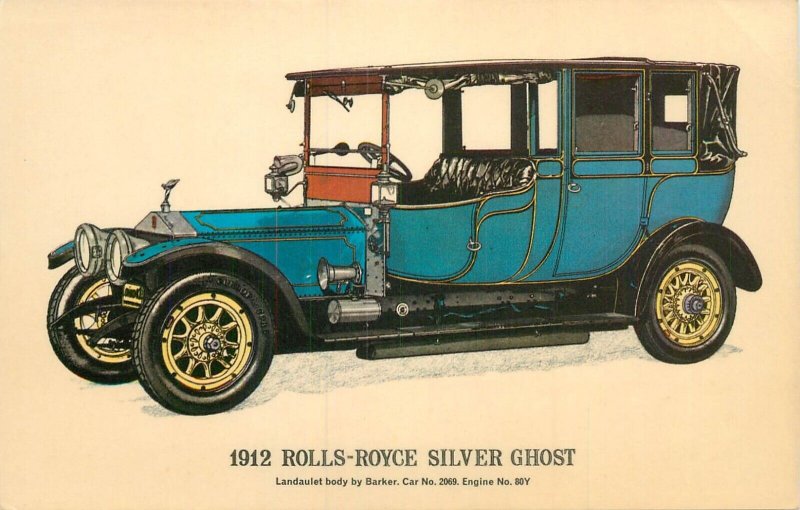 Transportation themed postcard 1912 Rolls Royce Silver Ghost automobile