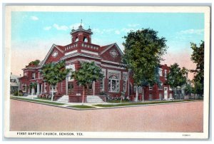 c1920's First Baptist Church Denison Scene Texas TX Unposted Vintage Postcard