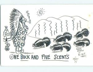 Pre-1980 signed BUCK AND FIVE CENTS - NATIVE INDIAN WITH FIVE SKUNKS HL3589
