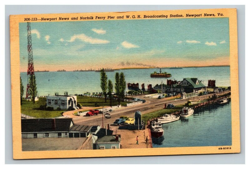 Vintage 1930's Linen Postcard Newport News & Norfolk Ferry Pier WGH Station