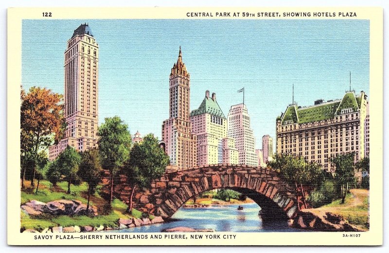 Savoy Plaza Sherry Netherlands & Pierre Central Park New York City NYC Postcard