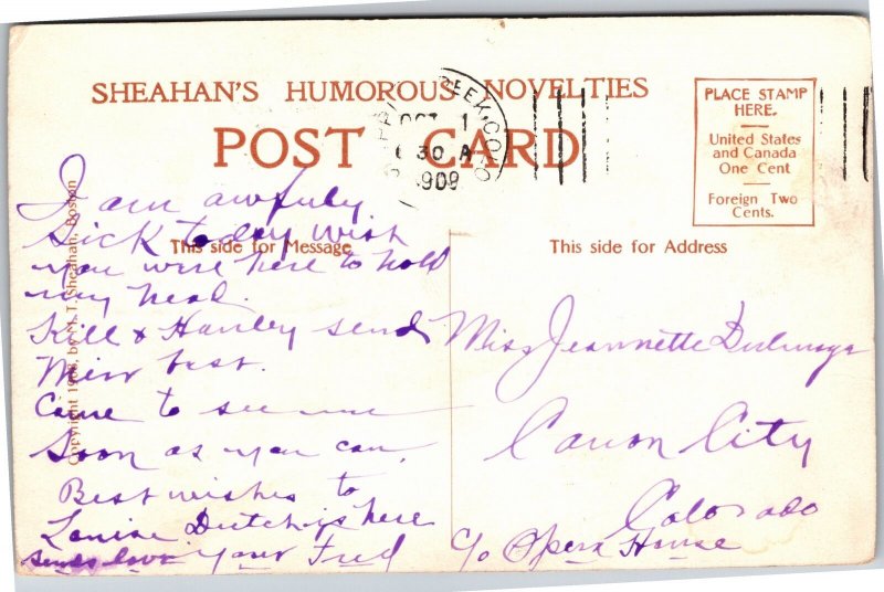 Postcard 1908 Sheahan crying boy spanked And this is what she did to me