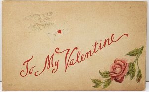 To My Valentine Quaint Rose & Dove 1909 to Martinsburg WV Postcard E18