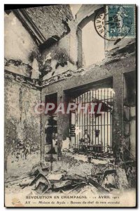 Old Postcard Champagne Revolution April 12, 1911 Ay Mission Ayala cellar Bure...