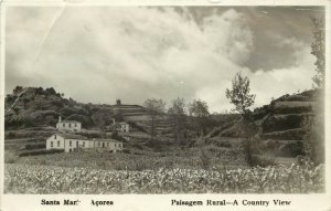 RPPC Postcard; Country View, Santa Maria Island, Azores, Homes & Terraced Fields