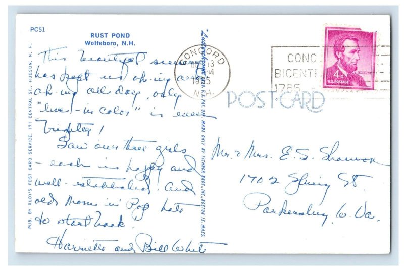 Vintage Rust Pond Wolfeboro, N.H. Postcard F114E