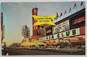 Las Vegas Nevada Downtown Street Scene Nevada Club Casino Cars Postcard T14