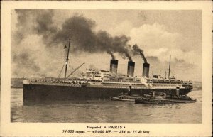 Steamship Boats, Ships Paquebot Paris c1900s-20s Postcard