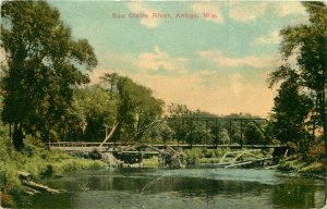 Antigo Wisconsin Eau Claire River 1912 Truss Girder Bridge Postcard 20-9832
