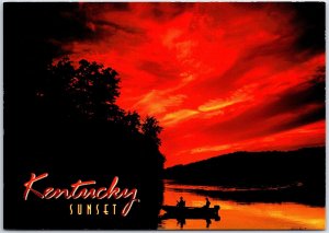 VINTAGE CONTINENTAL SIZE POSTCARD SUN SETTING ON ONE OF MANY KENTUCKY LAKES