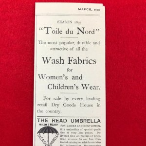 1892 Toile du Nord Read Umbrella Victorian Print Ad 2V1-104 