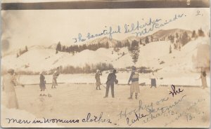Athalmer BC Men in Women's Clothing Broomball or Ice Hockey RPPC Postcard G38