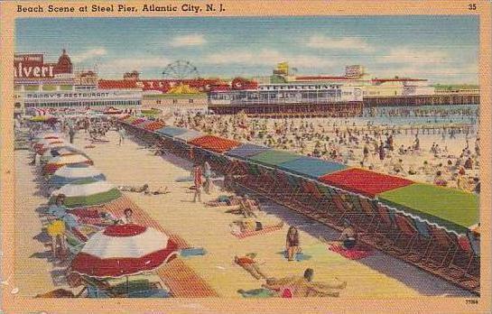 New Jersey Atlantic City Beach Scene At Steel Pier