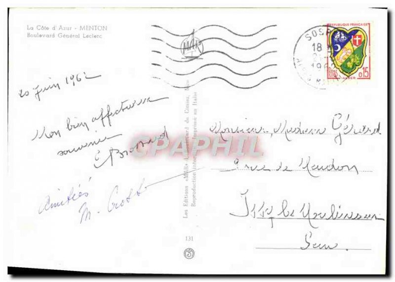 Postcard Moderne Menton Boulevard General Leclerc