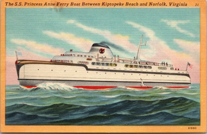 SS Princess Anne Ferry bet Cape Charles VA Norfolk VA Kaufmann pc  postcard 