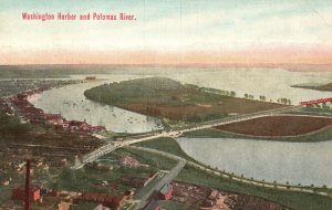 Vintage Postcard 1930's Washington Harbor And Potomac River South From Monument