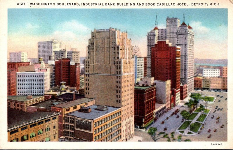 Michigan Detroit Industrial Bank Building and Book Cadillac Hotel Washington ...