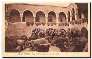 Old Postcard Tunisia Djerba Island Inner courtyard in an Arab house Camel Camel