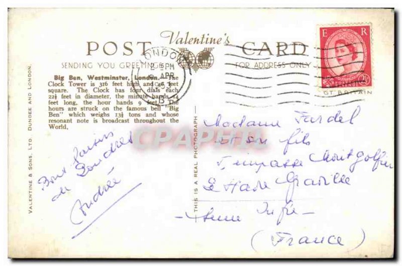 Old Postcard London Big Ben Westminster
