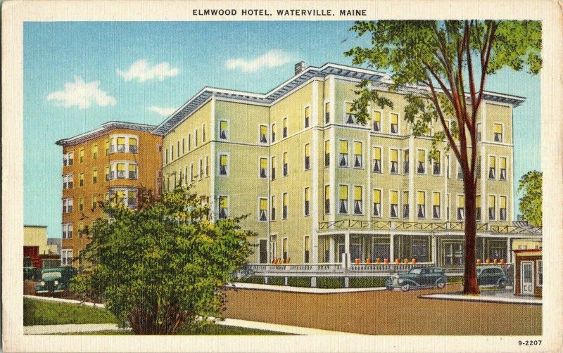 Elmwood Hotel Waterville Maine Me Vintage Linen Postcard American Art Unposted 