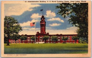 Great Lakes Illinois, Admin Building, US Naval Training Center, Vintage Postcard