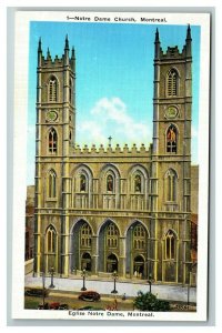 Notre Dame Church, Montreal Canada Linen Postcard I18