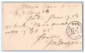 1889 Cancel Order Clinton IA Marion Iowa IA Cancel Antique Posted Postal Card