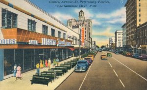 USA Central Avenue St. Petersburg Florida Linen Postcard 07.36