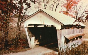 Vintage Postcard Roley School Bridge Short Covered Bridge North Baltimore Ohio