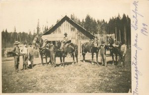 Postcard RPPC 1909 Arlington Iowa horses cabin South Fork