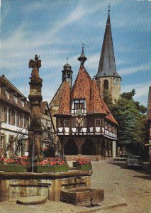 Germany Michelstadt Marktplatz mit Rathaus und Michelsbrunnen