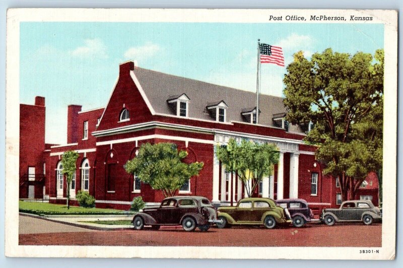 McPherson Kansas KS Postcard Post Office Exterior Building 1946 Vintage Antique