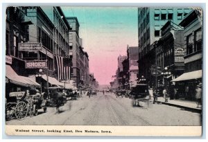 1914 Walnut Street Looking East Optical Shoes Store Des Moines Iowa IA Postcard 