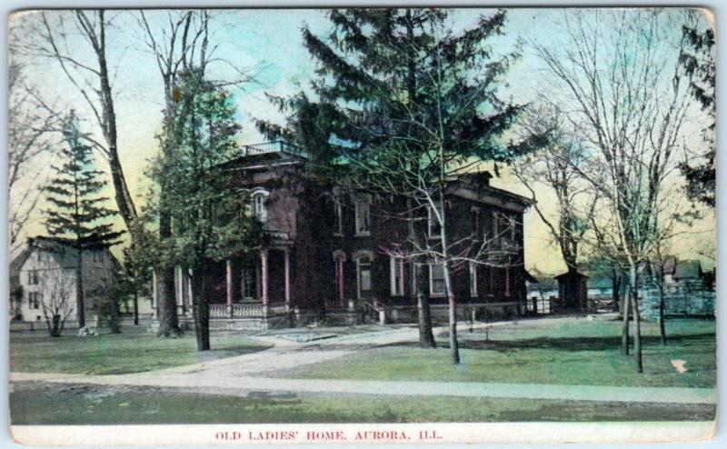 AURORA, Illinois  IL    Hand colored  OLD LADIES HOME  ca 1910s  Postcard